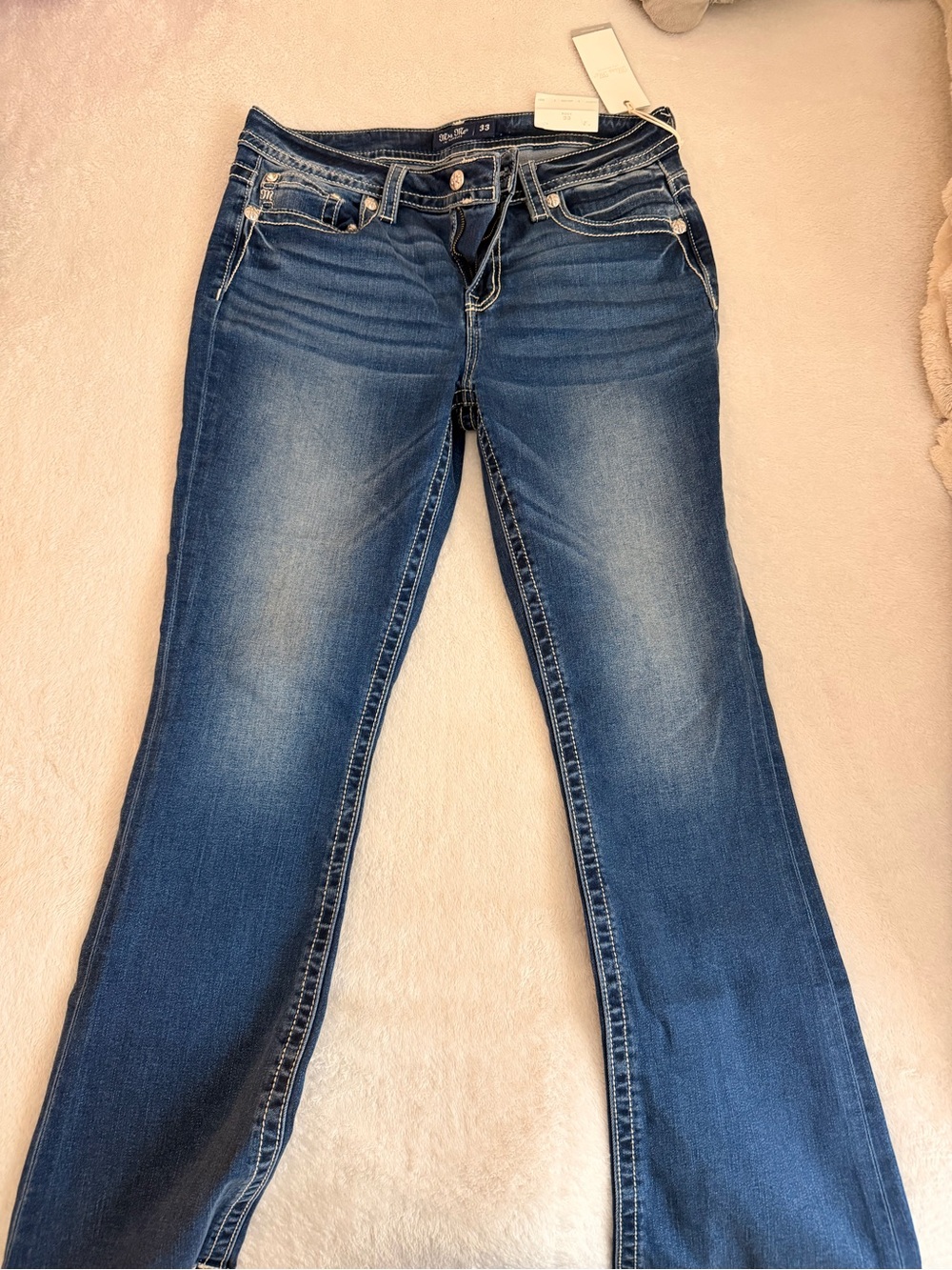 Miss Me Dark Blue Flared Jeans with Fading